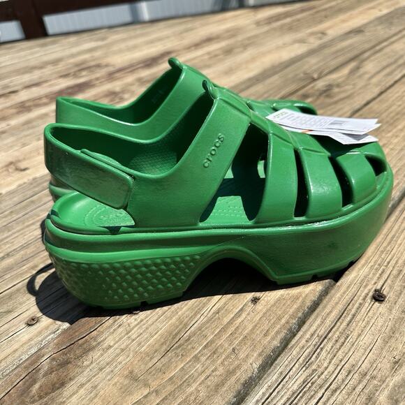 CROCS Shoes - Crocs Stomp Fisherman Sandals High Shine Green Platform 210057-3WH Women's 9 NWT